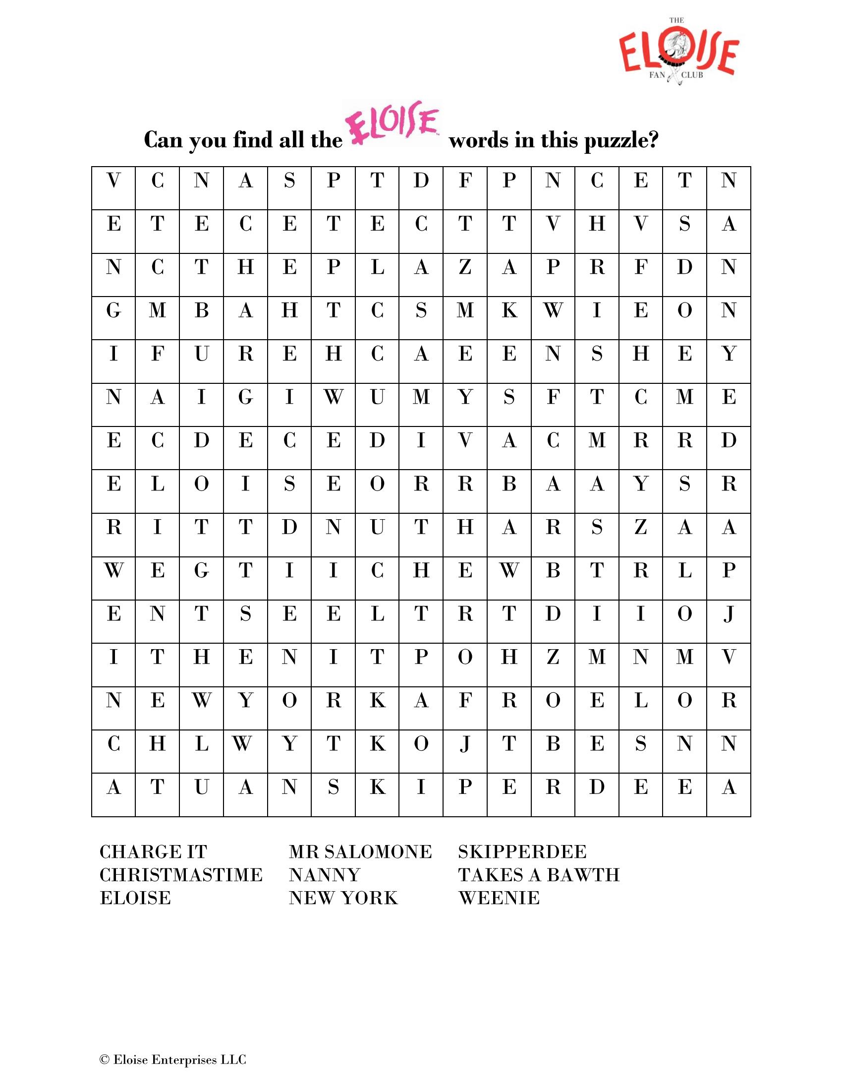 Eloise Word Search - Eloise